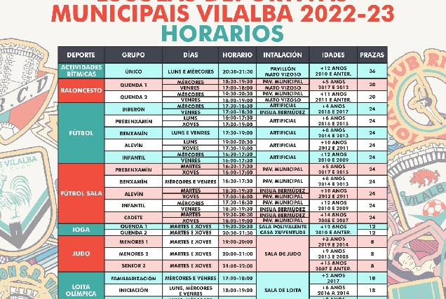 horarios escolas deportivas vilalba